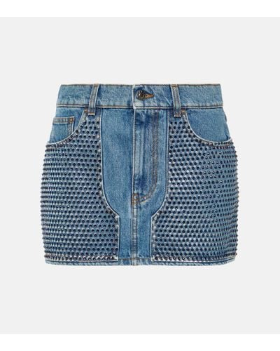 Area Minigonna di jeans con cristalli - Blu