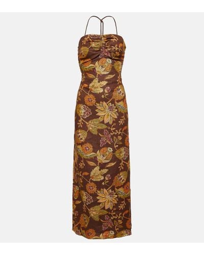 Sir. The Label Josefina Floral Linen Midi Dress - Brown