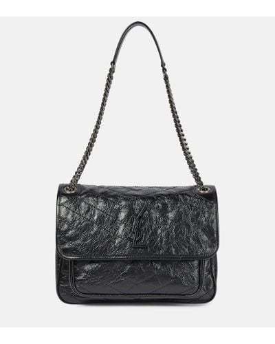Saint Laurent Niki Medium Croc-embossed Leather Shoulder Bag - Black