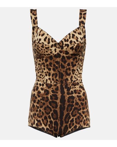 Dolce & Gabbana Body in charmeuse stampa leopardo - Marrone