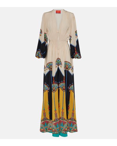 La DoubleJ Camerino Printed Silk Crepe De Chine Maxi Dress - Natural