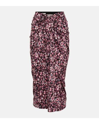 Isabel Marant Printed Ruched Jersey Midi Skirt - Red