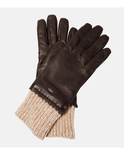 Chloé Handschuhe Jamie aus Leder und Kaschmir - Braun