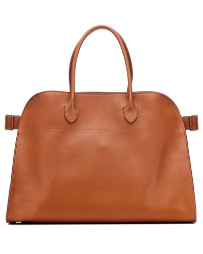 The Row Margaux 17 Buckled Leather Tote - Brown