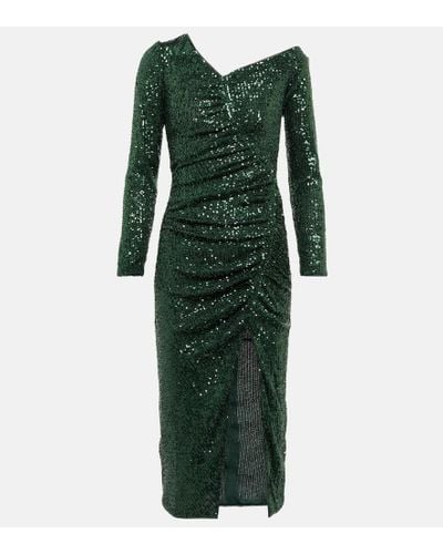 Self-Portrait Asymmetric Sequined Midi Dress - Green