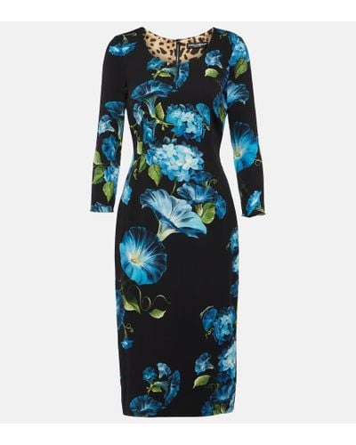 Dolce & Gabbana Vestido midi de mezcla de seda floral - Azul