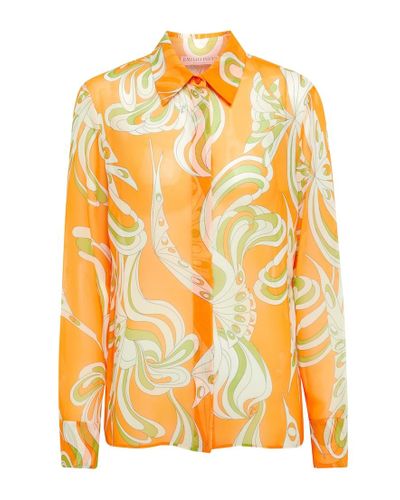 Emilio Pucci Bedrucktes Hemd aus Georgette - Orange