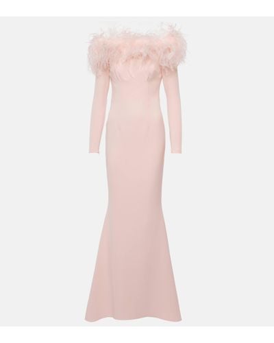 Safiyaa Feather-trimmed Off-shoulder Gown - Pink