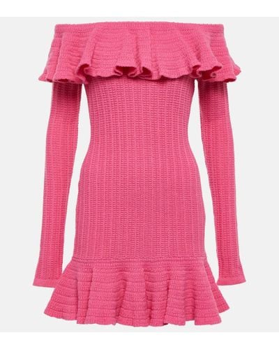 Blumarine Vestido corto de lana con volante - Rosa