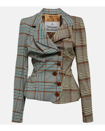 Vivienne Westwood Veste en tweed de laine melangee a carreaux - Vert
