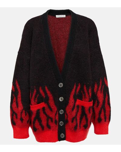 Alessandra Rich Embellished Mohair-blend Jacquard Cardigan - Red