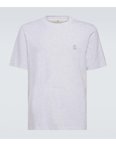 Brunello Cucinelli T-shirt in jersey di cotone con logo - Bianco