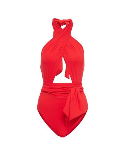 Karla Colletto Cutout Halterneck Swimsuit - Red