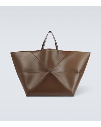 Loewe Puzzle Fold Extra Large Leather Tote Bag - Brown