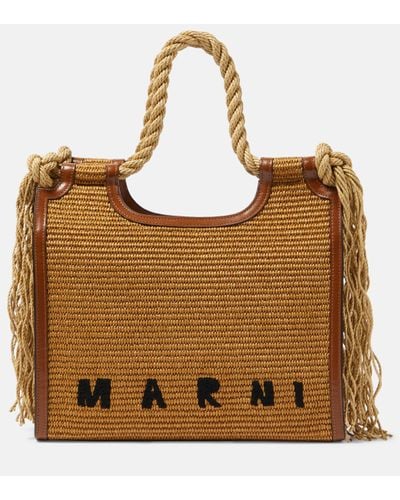 Marni Marcel Medium Raffia-effect Tote Bag - Brown