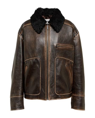 Miu Miu Shearling-trimmed Leather Jacket - Black