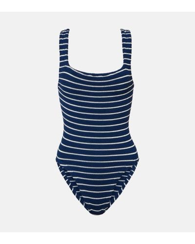 Hunza G Square Neck Striped Swimsuit - Blue