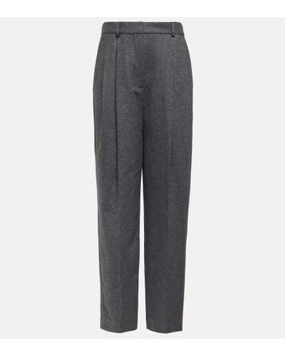 Totême Pleated Wool-blend Straight Pants - Gray