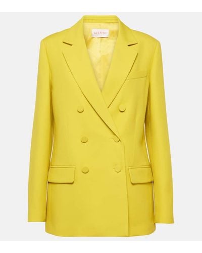 Valentino Crepe Couture Double-breasted Blazer - Yellow