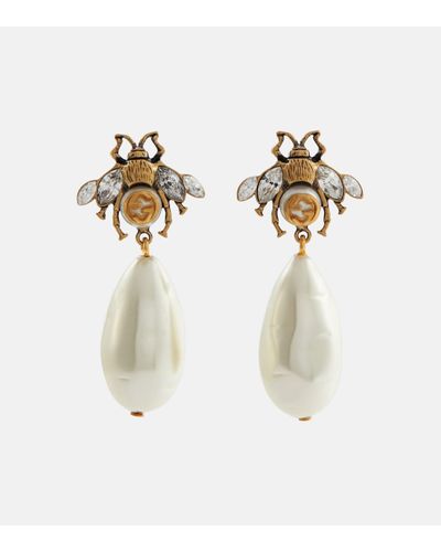 Gucci Boucles d'oreilles abeilles avec perles goutte - Métallisé