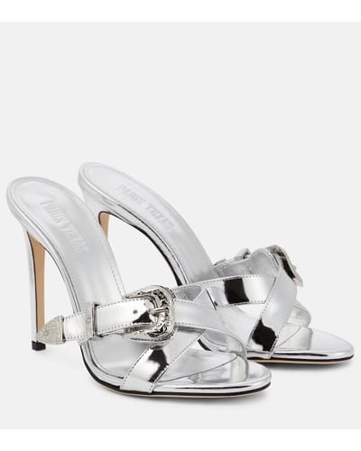 Paris Texas Regina 105 Metallic Leather Mules - White