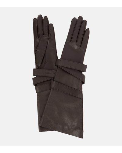 Saint Laurent Aviator Leather Gloves - Brown