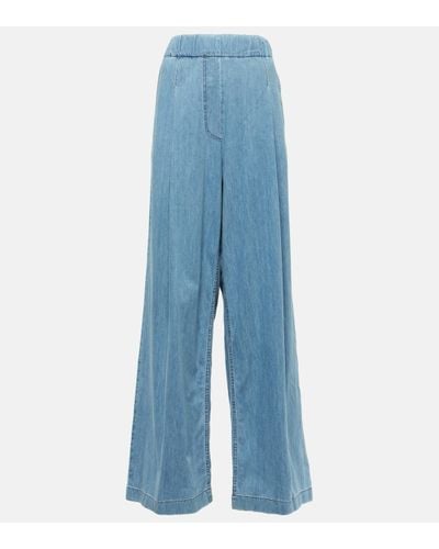 Dries Van Noten Pantalon ample a taille haute en coton - Bleu