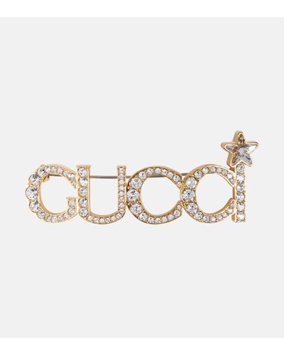 Gucci Crystal-embellished Brooch - Metallic