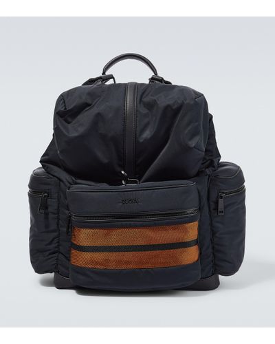 Zegna Leather-trimmed Backpack - Blue