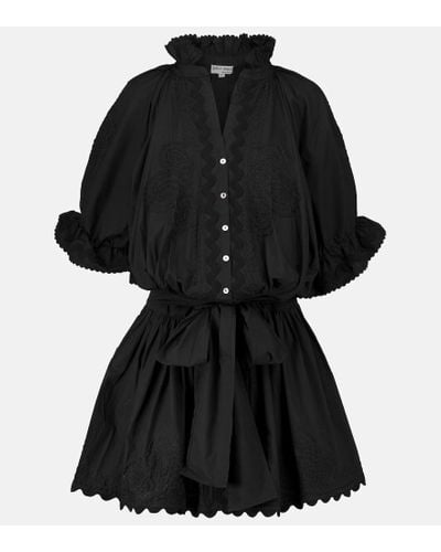 Juliet Dunn Embroidered Cotton Mini Dress - Black
