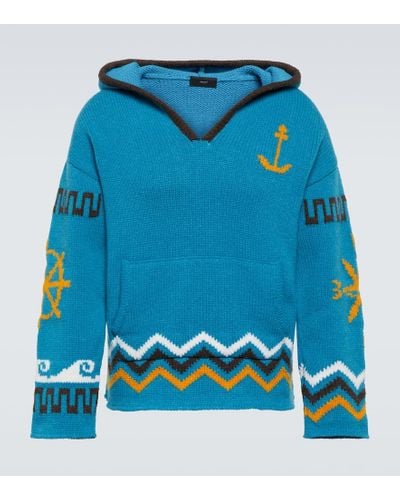 Alanui Pullover Nautical in lana vergine con cappuccio - Blu
