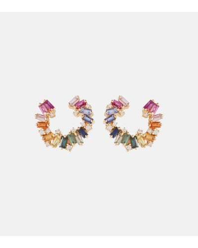 Suzanne Kalan Rainbow 18kt Gold Hoop Earrings With Diamonds And Sapphires - Pink