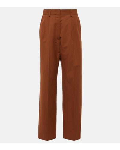 Blazé Milano Fox Cotton And Linen Wide-leg Trousers - Brown
