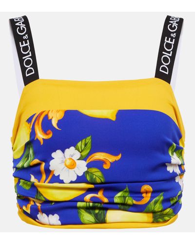 Dolce & Gabbana Floral Charmeuse Crop Top - Yellow