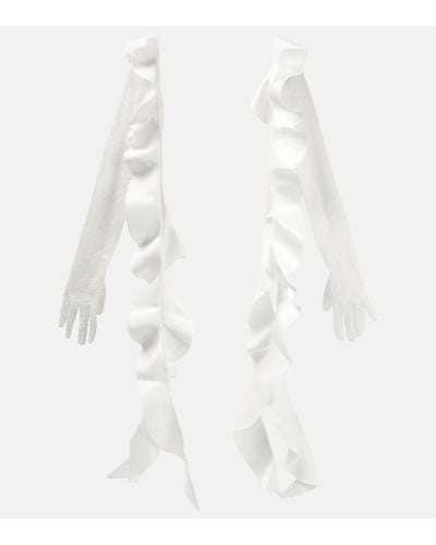 David Koma Lace Gloves With Ruffles - White