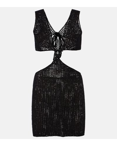 Anna Kosturova Sunset Striped Cotton Crochet Minidress - Black