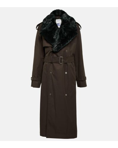 Burberry Manteau en coton a fourrure synthetique - Noir