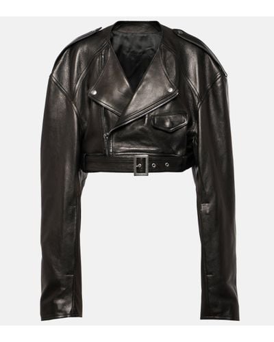 Rick Owens Cropped Leather Biker Jacket - Black