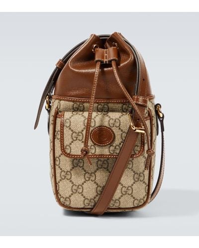 Gucci GG Supreme Mini Bucket Bag - Brown