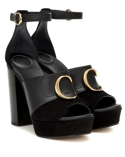 Chloé Platform C Heeled Sandals - Black
