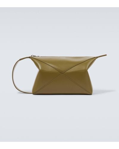 Loewe Puzzle Fold Leather Makeup Bag - Green