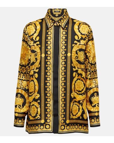 Versace Barocco Silk Twill Shirt - Yellow