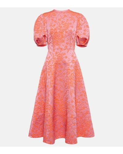 Erdem Puff-sleeve Matelasse Midi Dress - Pink