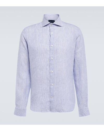 Thom Sweeney Pinstriped Linen Shirt - Blue