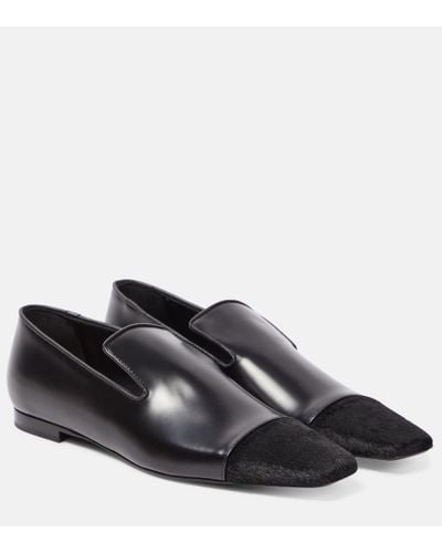 Totême Leather And Calf Hair Loafers - Black