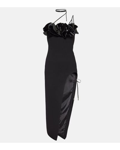 David Koma Vestido midi de crepe de lana con apliques - Negro