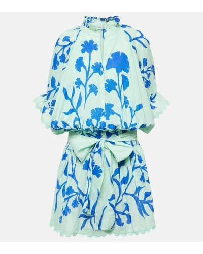 Juliet Dunn Floral Cotton Shirt Dress - Blue