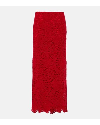 Valentino Jupe longue en dentelle de laine melangee - Rouge