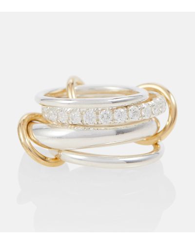Spinelli Kilcollin Luna 18kt Gold And Sterling Silver Linked Rings With White Diamonds - Multicolour