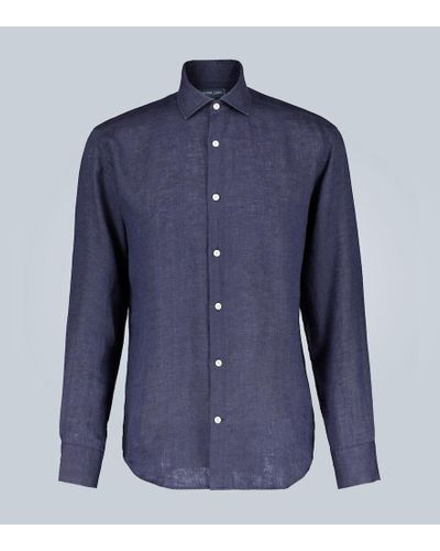 Frescobol Carioca Camisa de lino de manga larga - Azul